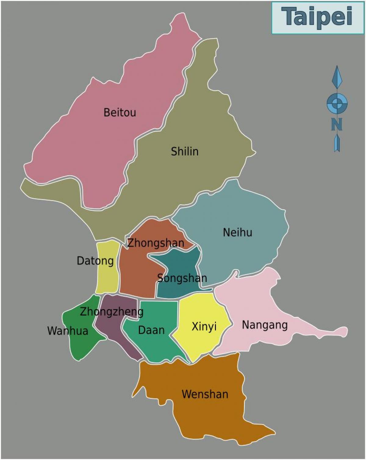 Cidade de Taipei mapa do distrito