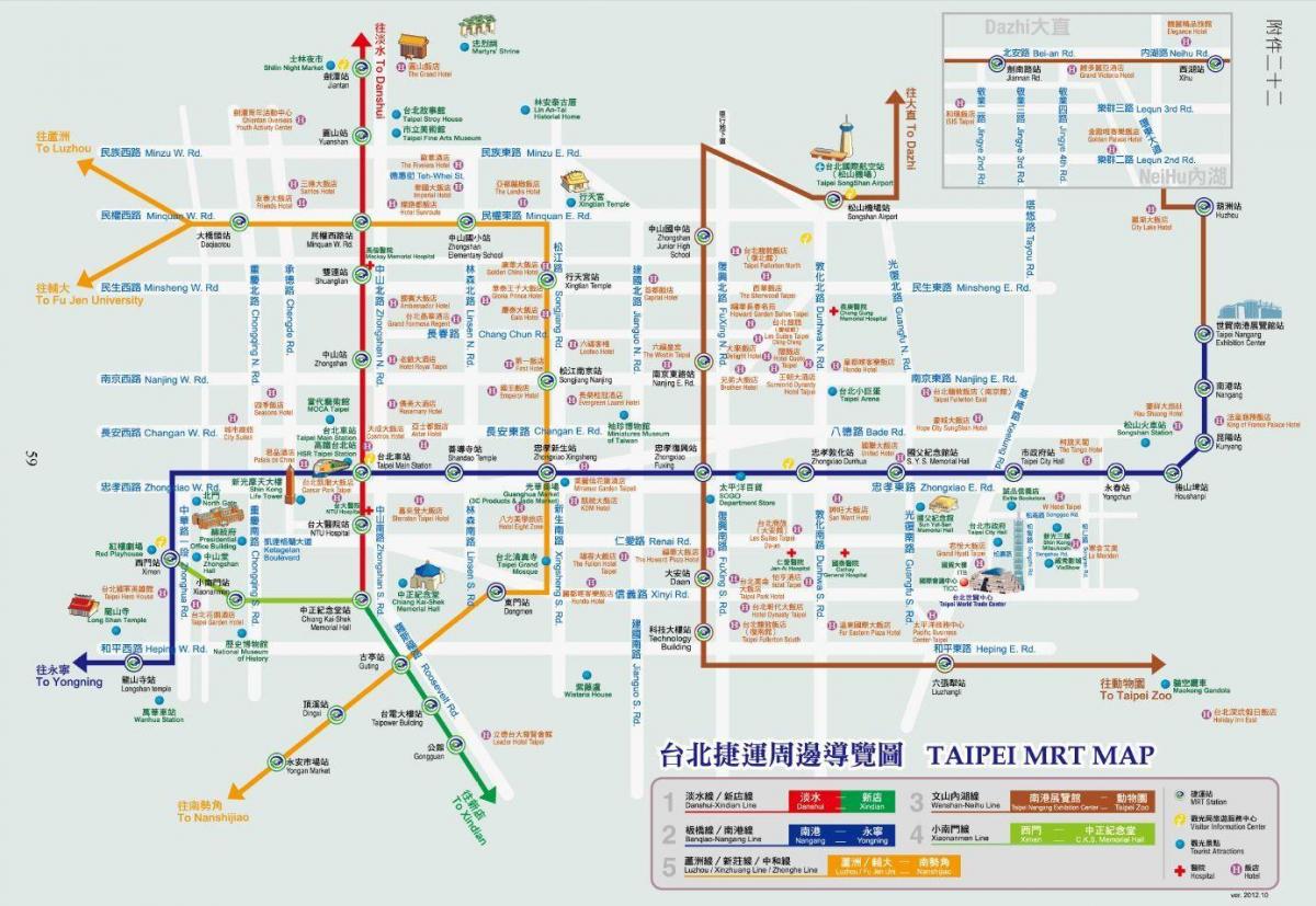 Taipei mrt mapa com os pontos turísticos