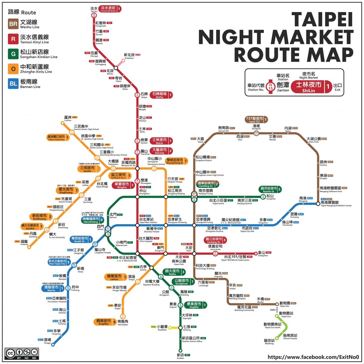 mapa de Taipé noite mercados